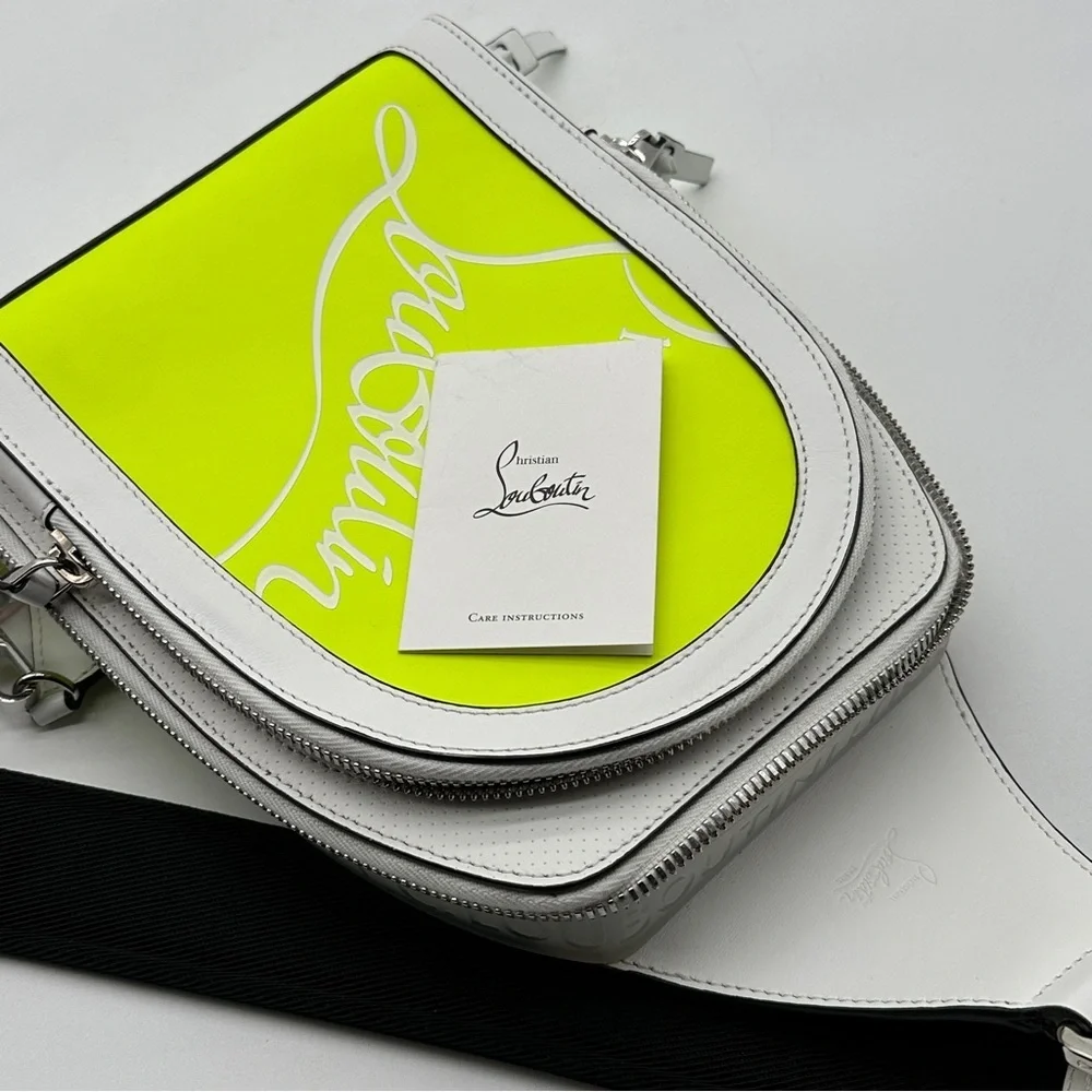 Men Christian Louboutin Loubifunk Bag Lime Green/White Mint Condition unisex